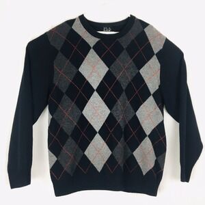 Jos.‎ A. Bank Mens XL Wool Blend Argyle Plaid Sweater V-neck Pullover Black EUC